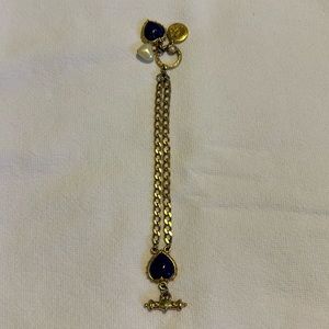 Beautiful navy blue hearts, pearl, charm bracelet